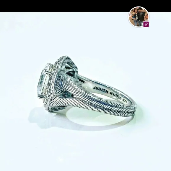 Vintage Judith Ripka Sterling Silver 4 point halo CZ engagement ring 8-8.5 - Picture 4 of 11